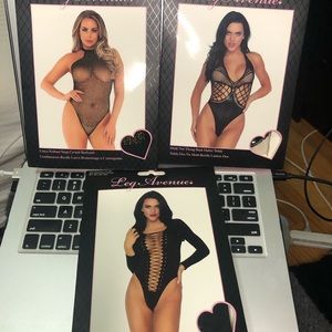 3 Pack - Leg Avenue Black Bodysuits - One size